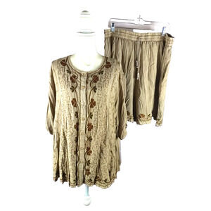 Anthony Mark Hankins Collection Short Set Size Large Brown Embroidery